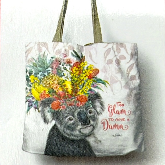 NWT KOALA SHOULDER SHOPPING BAG POLY LINEN “TOO GLAM TO GIVE A DAMN “ - Picture 1 of 3